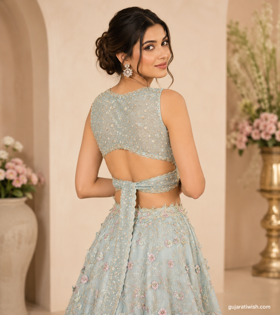 Deep back neck blouse designs