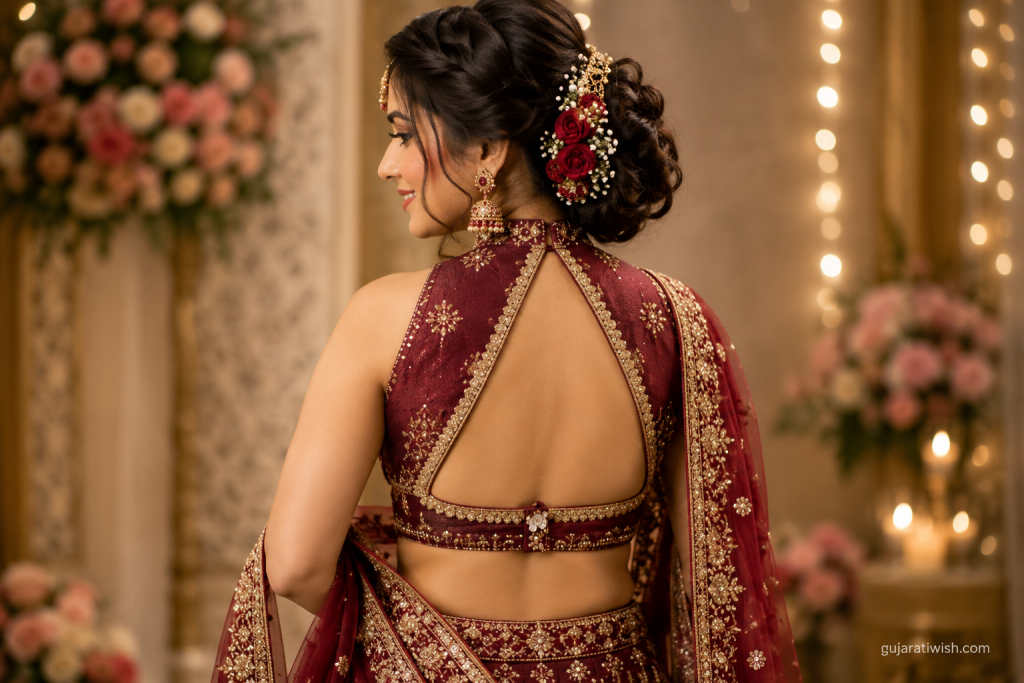 High Neck Back blouse Design for bride 