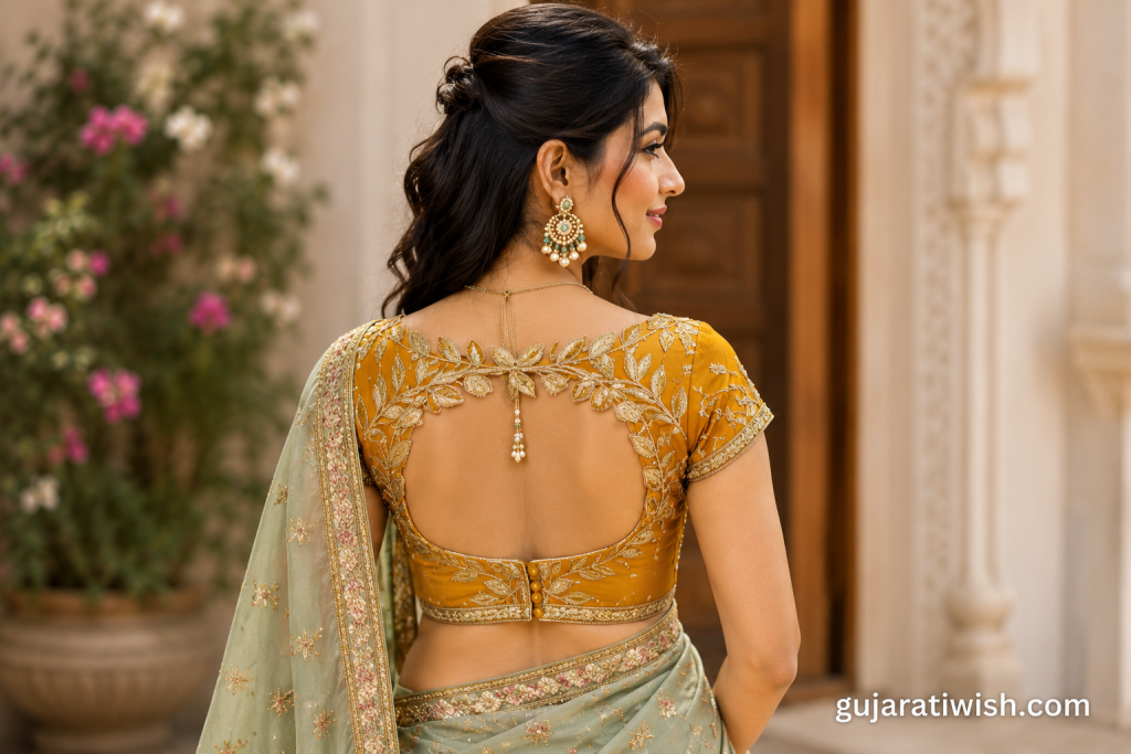 Leaf Pattern Back Neck Design