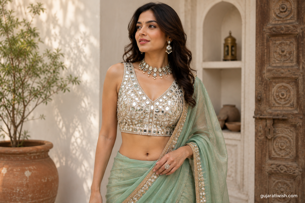 Mirror work blouse design 