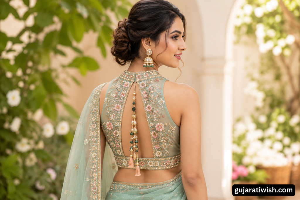 Modern Cut-Out Back blouse Design