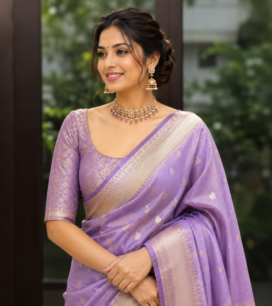 Round​‍​‌‍​‍‌ Neck Silk Blouse Designs images