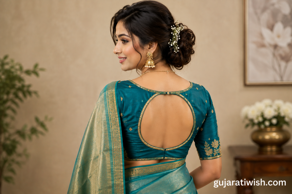 Simple Silk Saree Back Neck Design
