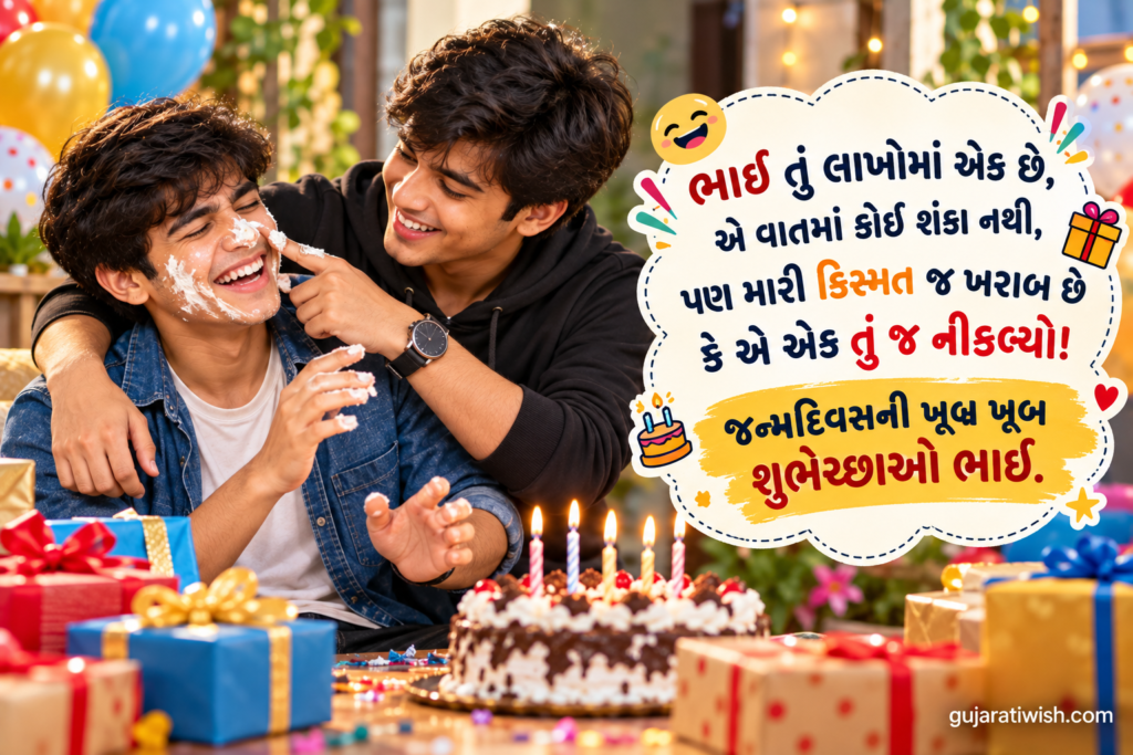 Funny Birthday Wishes for Brother in Gujarati